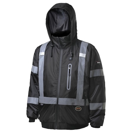 Pioneer High Visibility Waterproof Heated Bomber Jacket, Polyester, Black, L V1210170U-L